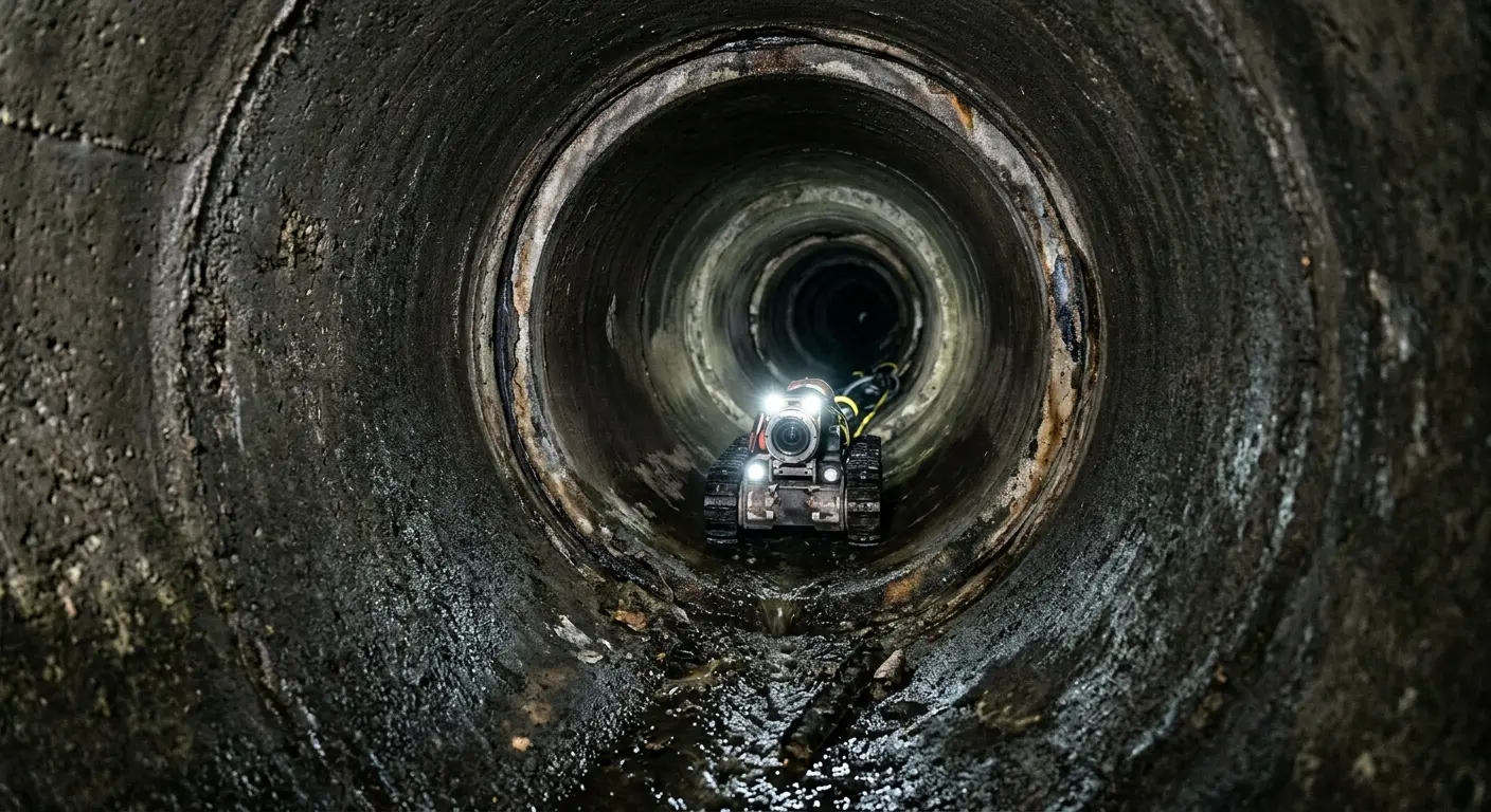 Robotic sewer camera inspecting pipe interior for Drain Snake Service in Akron