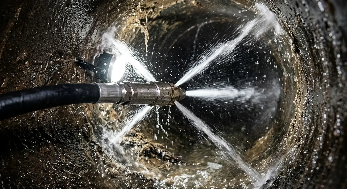 High-pressure hydro jetting nozzle cleaning sewer pipe for Sewer Line Relining in Akron